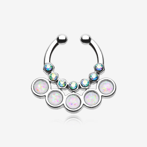 Opal Aureole Gemina Fake Septum Clip-On Ring-Aurora Borealis/White