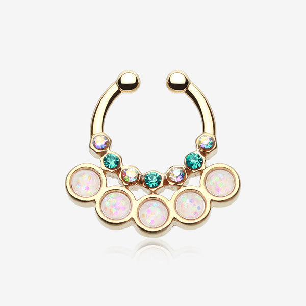 Golden Opal Aureole Gemina Fake Septum Clip-On Ring-Aurora Borealis/White