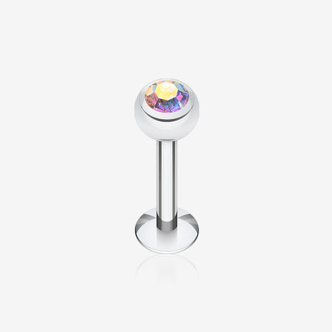 Basic Steel Gem Ball Labret-Aurora Borealis