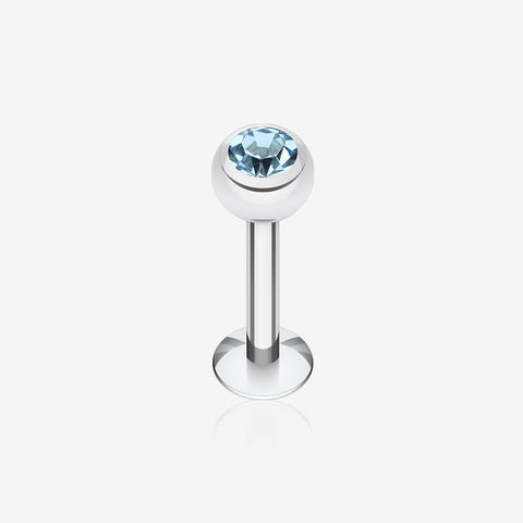 Basic Steel Gem Ball Labret-Aqua