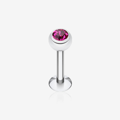 Basic Steel Gem Ball Labret-Fuchsia