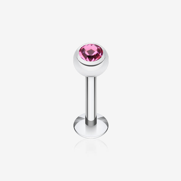 Basic Steel Gem Ball Labret-Pink