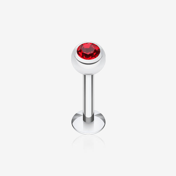 Basic Steel Gem Ball Labret-Red