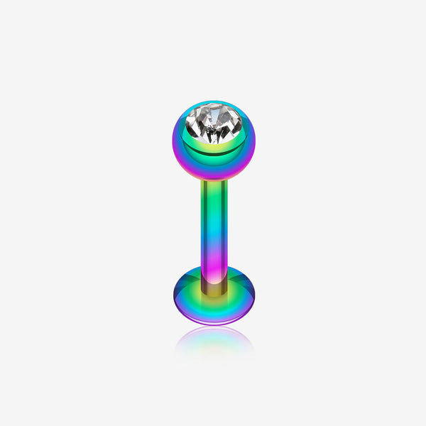 Blackline PVD Gem Ball Steel Labret-Rainbow/Clear