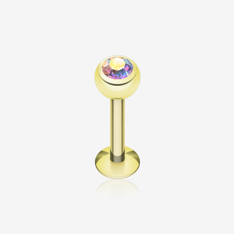 Gold Plated Gem Ball Steel Labret-Aurora Borealis