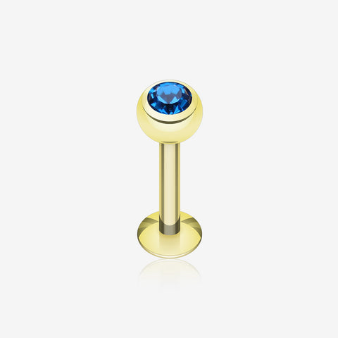 Gold Plated Gem Ball Steel Labret-Blue