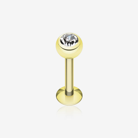 Gold Plated Gem Ball Steel Labret-Clear Gem