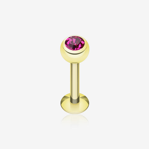 Gold Plated Gem Ball Steel Labret-Fuchsia