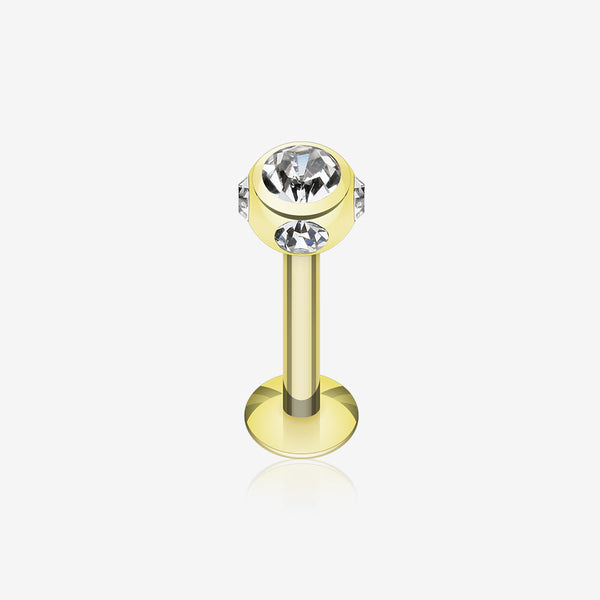 Gold Plated Aurora Gem Ball Steel Labret-Clear Gem