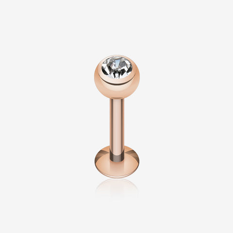 Rose Gold Plated Gem Ball Steel Labret-Clear Gem