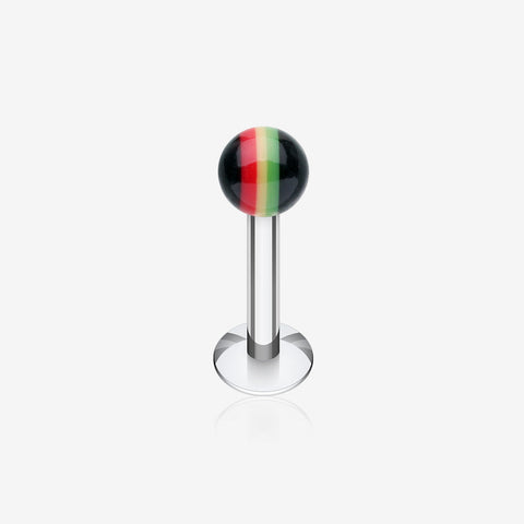 Rasta Jamaican Stripe UV Acrylic Ball Top Labret-Rainbow/Multi-Color