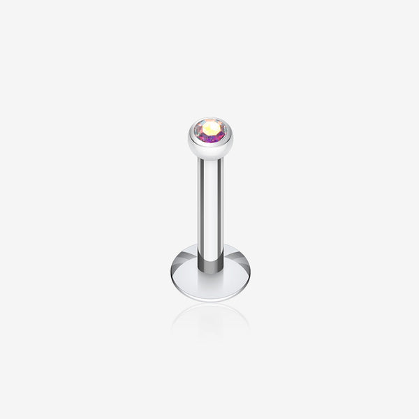 Steel Gem Ball Internally Threaded Labret-Aurora Borealis