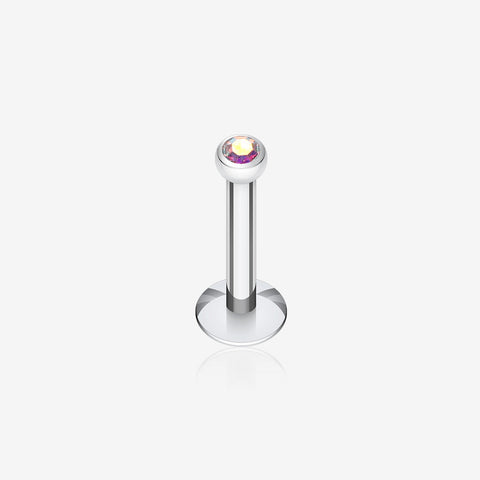 Steel Gem Ball Internally Threaded Labret-Aurora Borealis