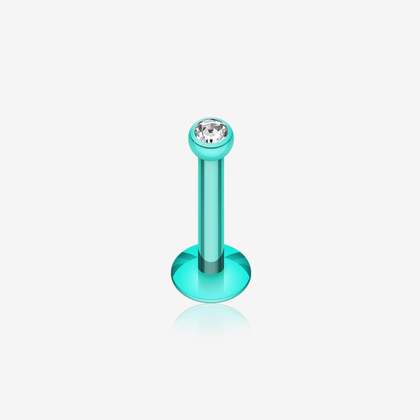 Colorline Gem Ball Internally Threaded Labret-Green/Clear