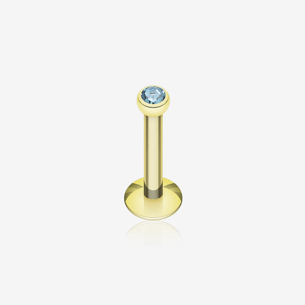 Gold Plated Gem Ball Internally Threaded Labret-Aqua