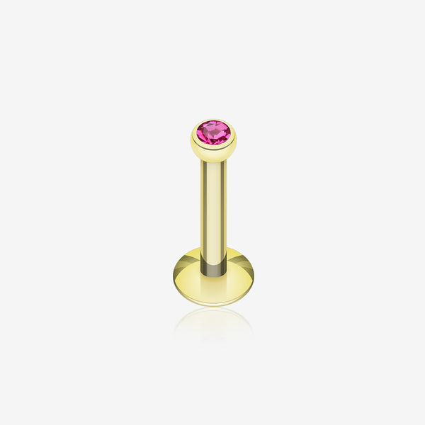 Gold Plated Gem Ball Internally Threaded Labret-Fuchsia