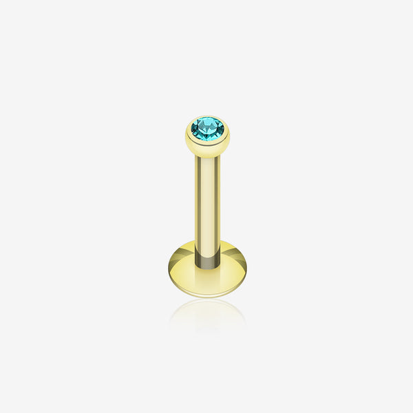 Gold Plated Gem Ball Internally Threaded Labret-Teal