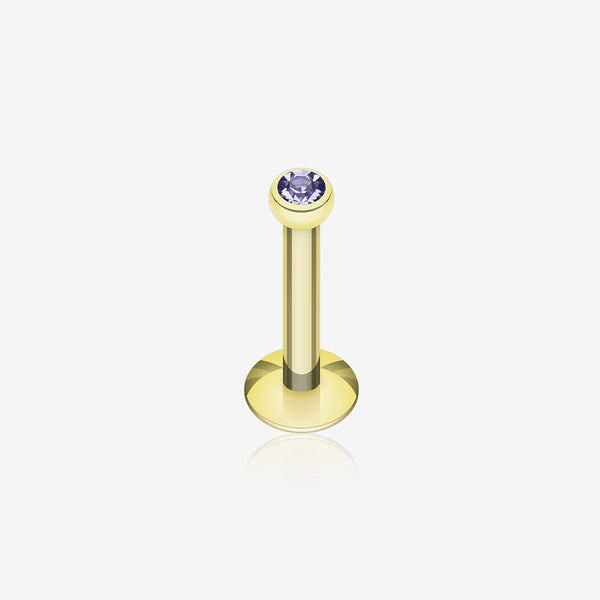 Gold Plated Gem Ball Internally Threaded Labret-Tanzanite