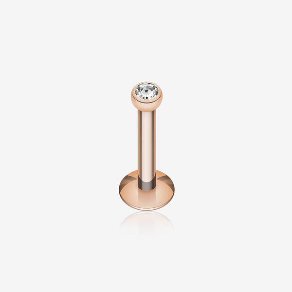 Rose Gold Plated Gem Ball Internally Threaded Labret-Clear Gem