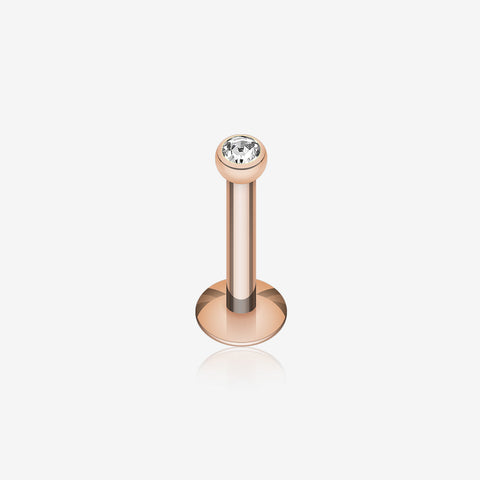 Rose Gold Plated Gem Ball Internally Threaded Labret-Clear Gem