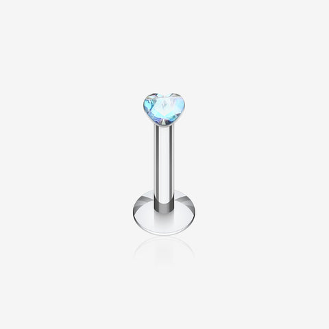 Heart Gem Top Internally Threaded Labret-Aurora Borealis