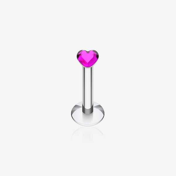 Heart Gem Top Internally Threaded Labret-Fuchsia