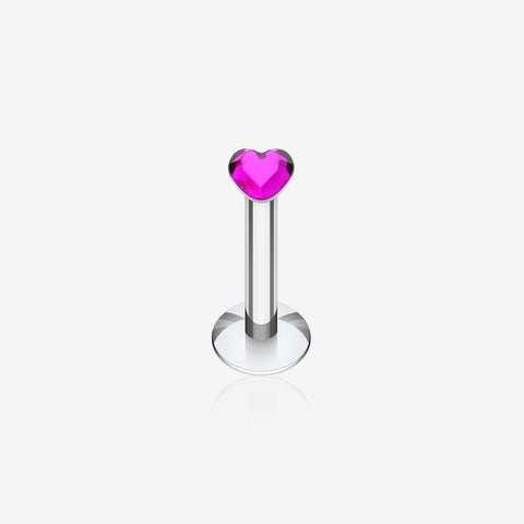 Heart Gem Top Internally Threaded Labret-Fuchsia