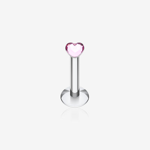 Heart Gem Top Internally Threaded Labret-Pink