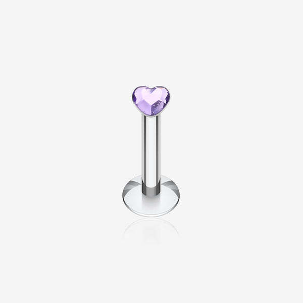 Heart Gem Top Internally Threaded Labret-Tanzanite