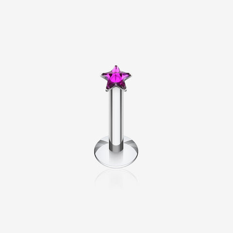 Star Gem Top Internally Threaded Labret-Fuchsia