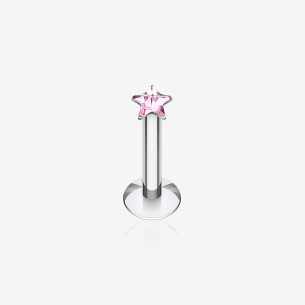 Star Gem Top Internally Threaded Labret-Pink