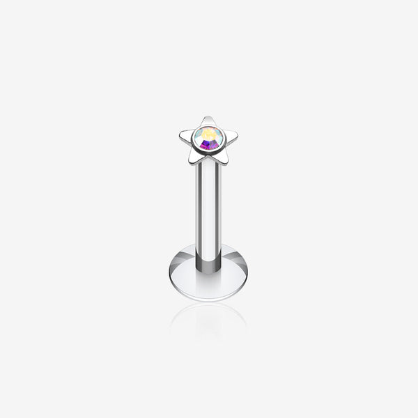 Sparkle Star Top Internally Threaded Labret-Aurora Borealis