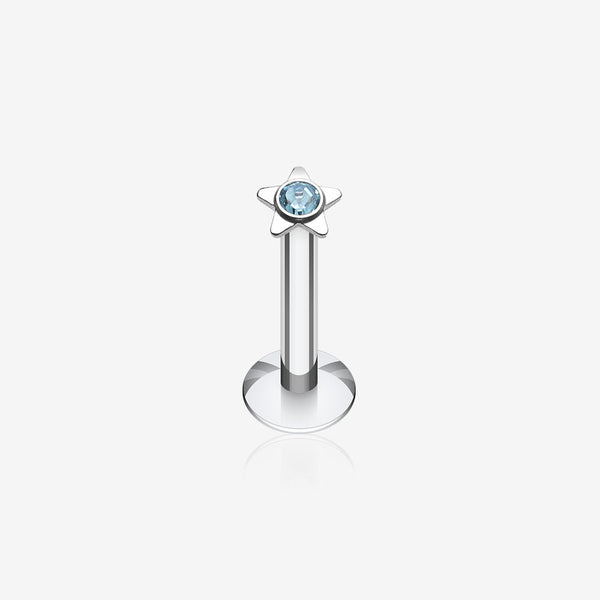 Sparkle Star Top Internally Threaded Labret-Aqua