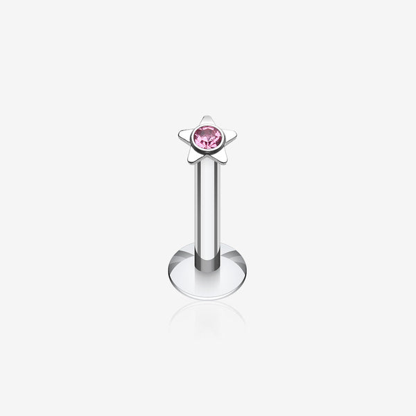 Sparkle Star Top Internally Threaded Labret-Pink