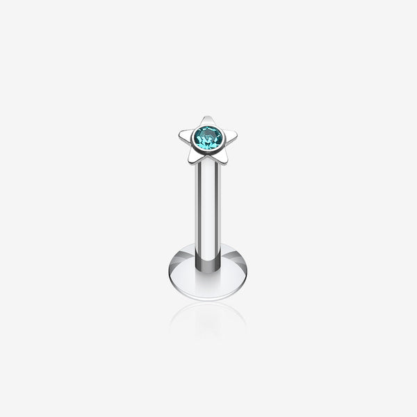 Sparkle Star Top Internally Threaded Labret-Teal