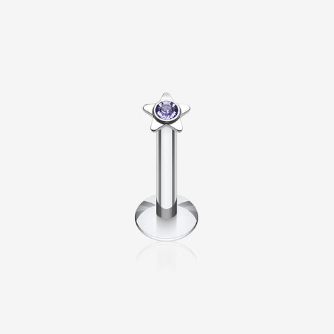 Sparkle Star Top Internally Threaded Labret-Tanzanite