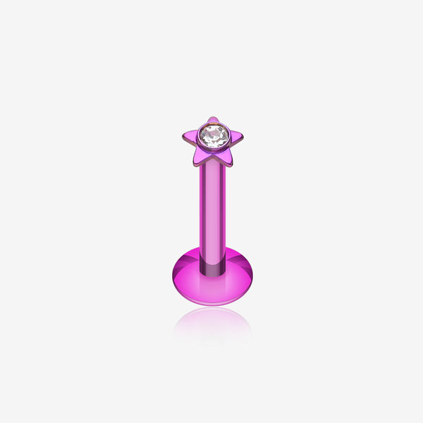 Colorline Sparkle Star Top Internally Threaded Labret-Purple/Clear