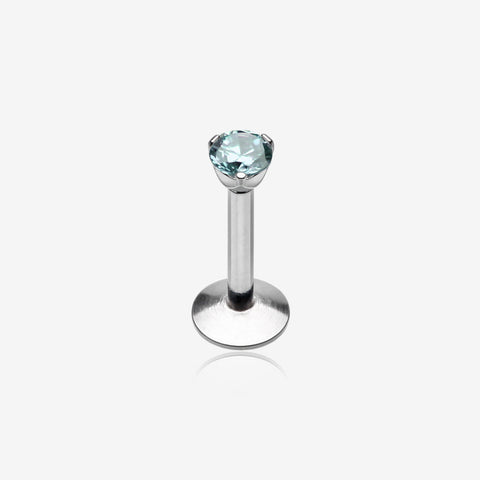 Gem Top Prong Set Steel Labret-Aqua