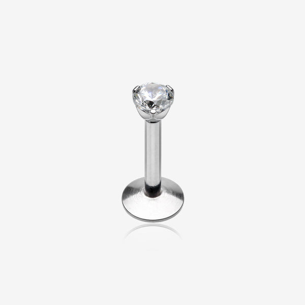 Gem Top Prong Set Steel Labret-Clear Gem