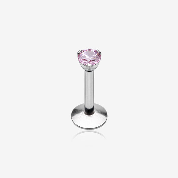 Gem Top Prong Set Steel Labret-Light Pink