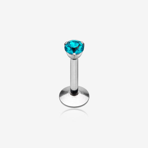 Gem Top Prong Set Steel Labret-Teal