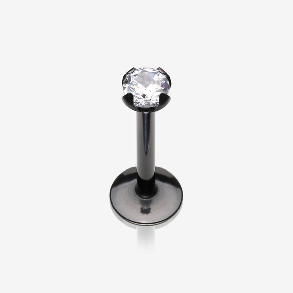 Blackline Internally Threaded Prong Set Gem Top Labret-Black/Clear