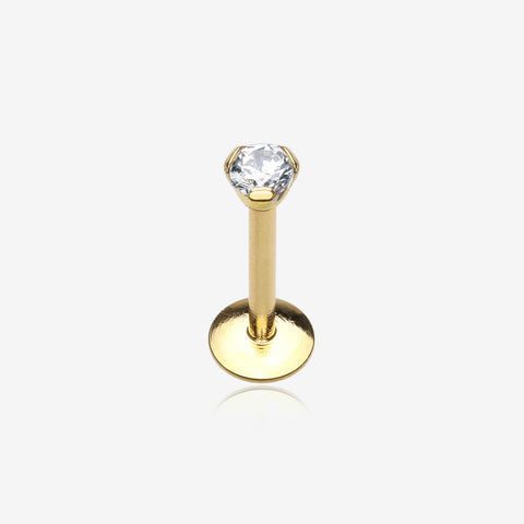 Golden Gem Top Prong Set Steel Labret-Clear Gem