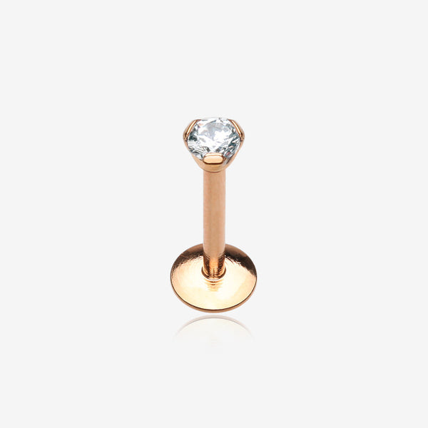 Rose Gold Gem Top Prong Set Steel Labret-Clear Gem