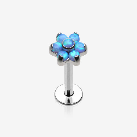 Brilliant Fire Opal Sparkle Flower Top Internally Threaded Labret-Blue Opal