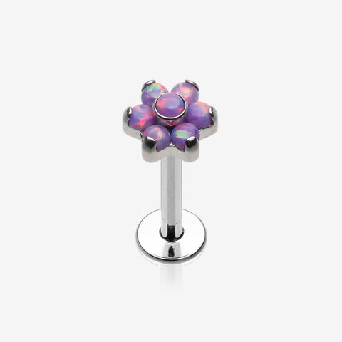 Brilliant Fire Opal Sparkle Flower Top Internally Threaded Labret-Purple Opal