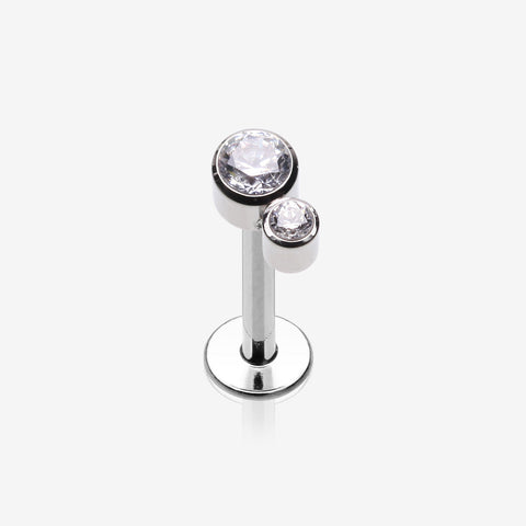 Double Gem Sparkle Droplets Internally Threaded Steel Labret-Clear Gem