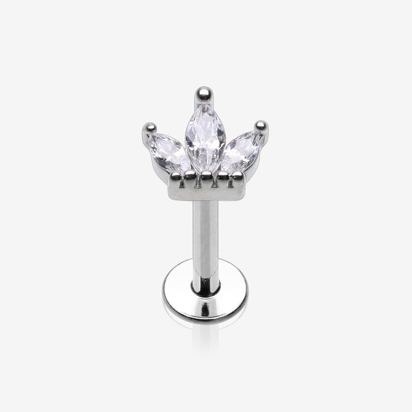 Brilliant Sparkle Marquise Lotus Flower Top Internally Threaded Steel Labret-Clear Gem