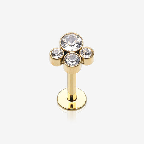 Golden Bali Bauble Sparkle Top Internally Threaded Steel Labret-Clear Gem