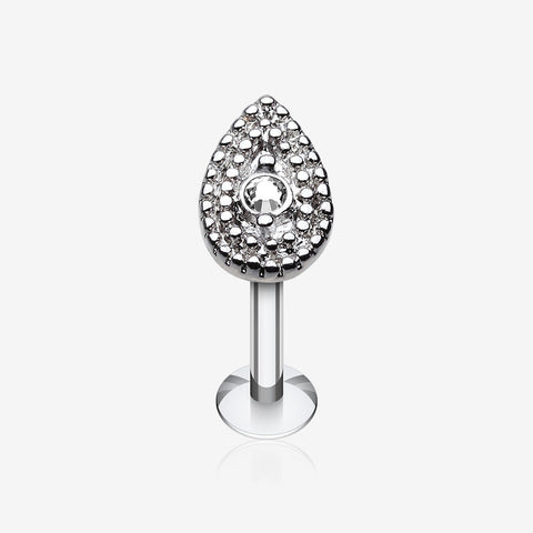 Aria Sparkle Teardrop Steel Labret-Clear Gem